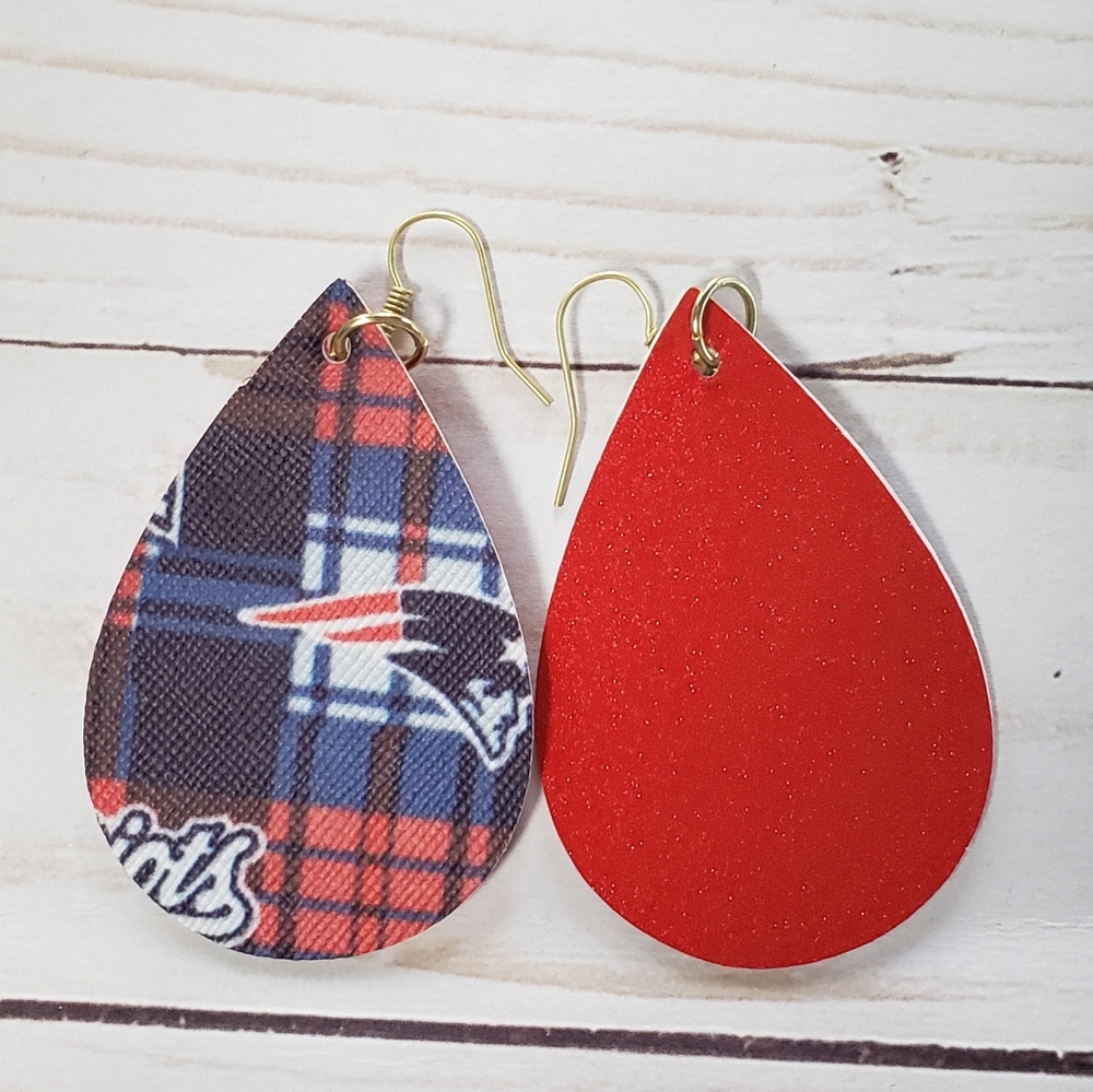 Patriots faux leather teardrop earring